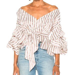 Alexis Armelle Red White Striped Peplum Wrap Top Blouse, Size Medium